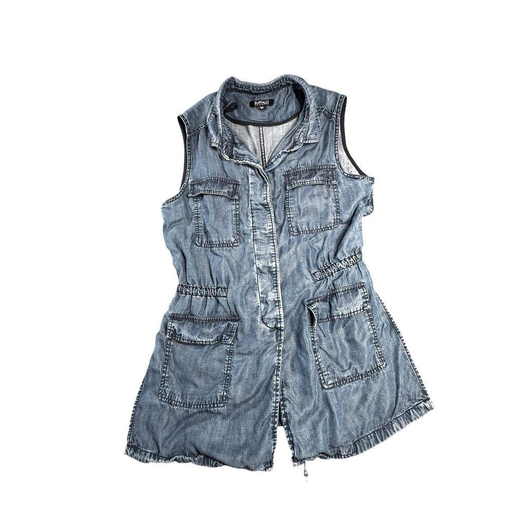 Buffalo David Bitton Denim Vest Womens M Sleeveless Utility Pockets Zip